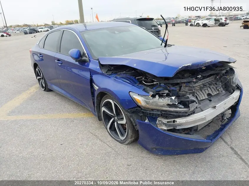 2018 Honda Accord Sport VIN 1HGCV1F36JA800935 фото 1
