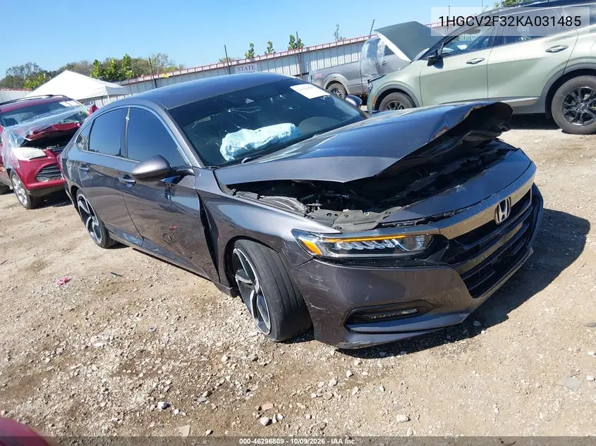 2019 Honda Accord Sport 2.0T VIN 1HGCV2F32KA031485 фото 2