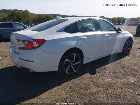 2019 Honda Accord Sport VIN 1HGCV1E34KA115996 фото 5