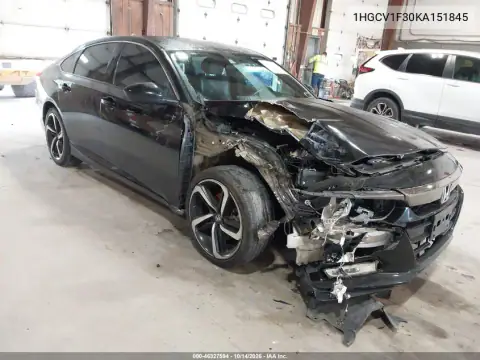 1HGCV1F30KA151845 — 2019 Honda Accord, Передняя часть, фото до ремонта