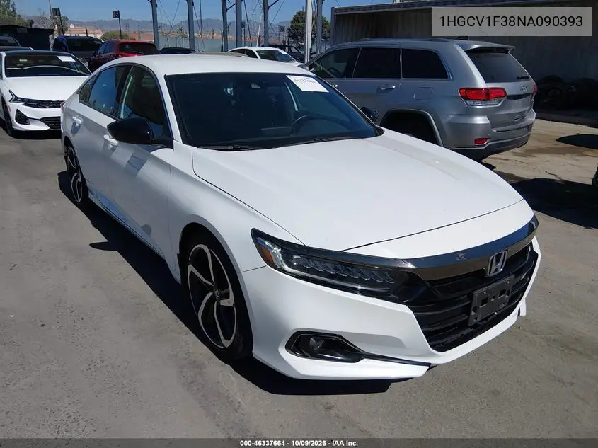 2022 Honda Accord Sport VIN 1HGCV1F38NA090393 фото 2
