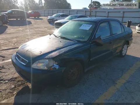 1998 Honda Civic Lx VIN 1HGEJ6675WL004774 фото 3