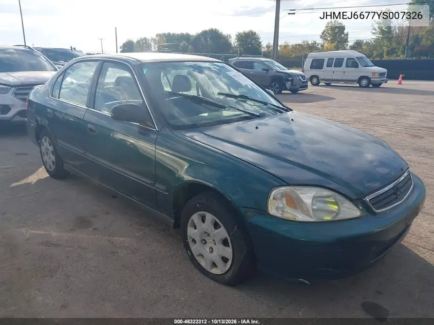 2000 Honda Civic Lx VIN JHMEJ6677YS007326 фото 1