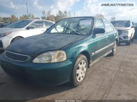2000 Honda Civic Lx VIN JHMEJ6677YS007326 фото 2
