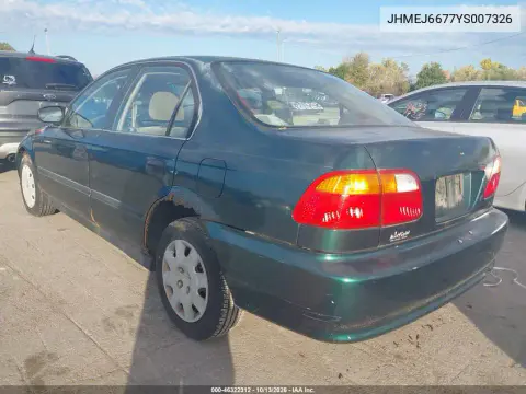 2000 Honda Civic Lx VIN JHMEJ6677YS007326 фото 3