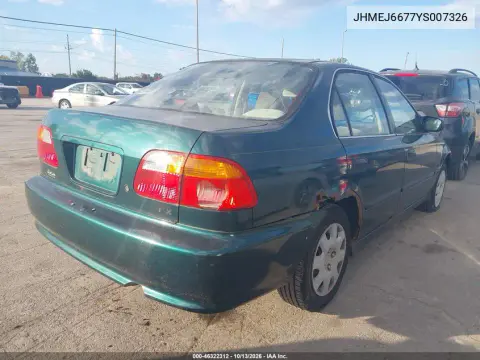 2000 Honda Civic Lx VIN JHMEJ6677YS007326 фото 4