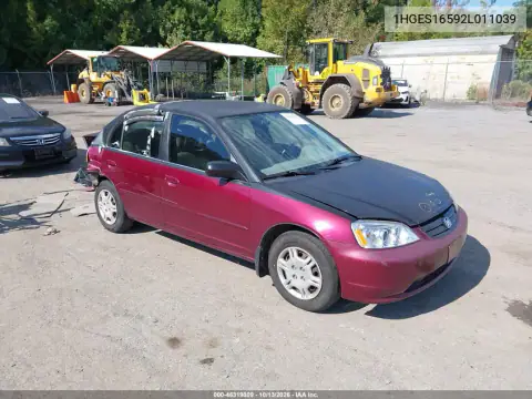 1HGES16592L011039 — 2002 Honda Civic, Задняя часть, фото до ремонта