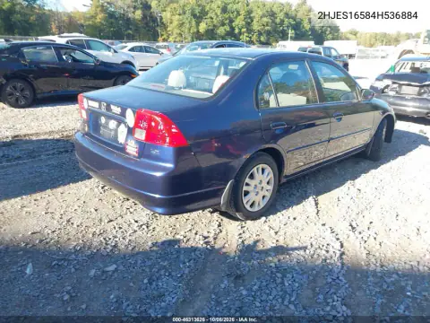 2004 Honda Civic Lx VIN 2HGES16584H536884 фото 5