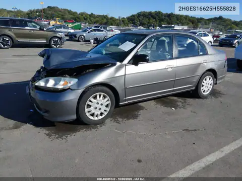 2005 Honda Civic Lx VIN 2HGES16625H555828 фото 3