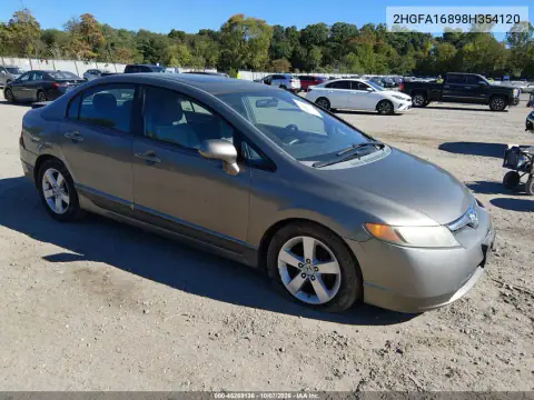 2008 Honda Civic Ex VIN 2HGFA16898H354120 фото 2