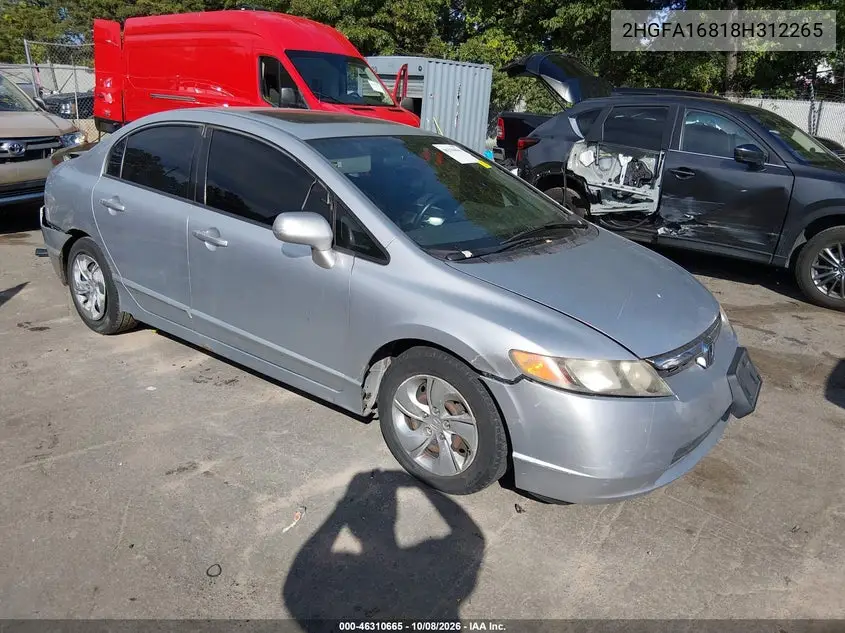 2008 Honda Civic Ex VIN 2HGFA16818H312265 фото 2