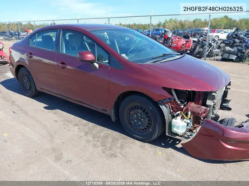 2012 Honda Civic Lx VIN 2HGFB2F48CH026325 фото 2
