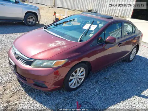 2HGFB2F87CH539312 — 2012 Honda Civic, фото 2 с аукциона IAAI 23.10.2026, Естественный износ