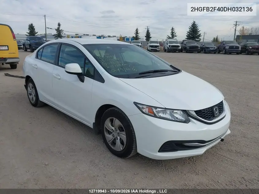 2013 Honda Civic Lx VIN 2HGFB2F40DH032136 фото 2