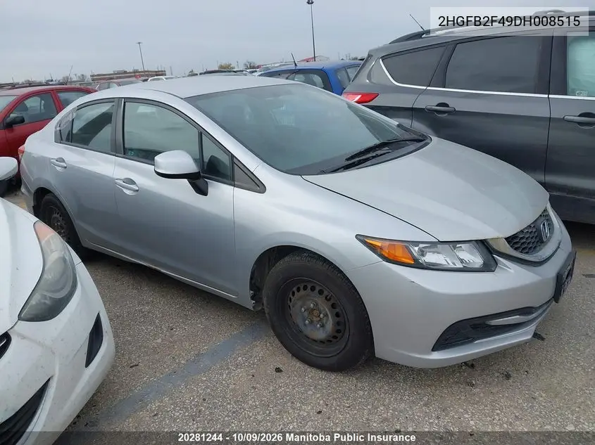 2013 Honda Civic Lx VIN 2HGFB2F49DH008515 фото 1