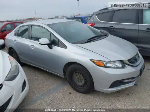 2013 Honda Civic Lx VIN 2HGFB2F49DH008515 фото 1