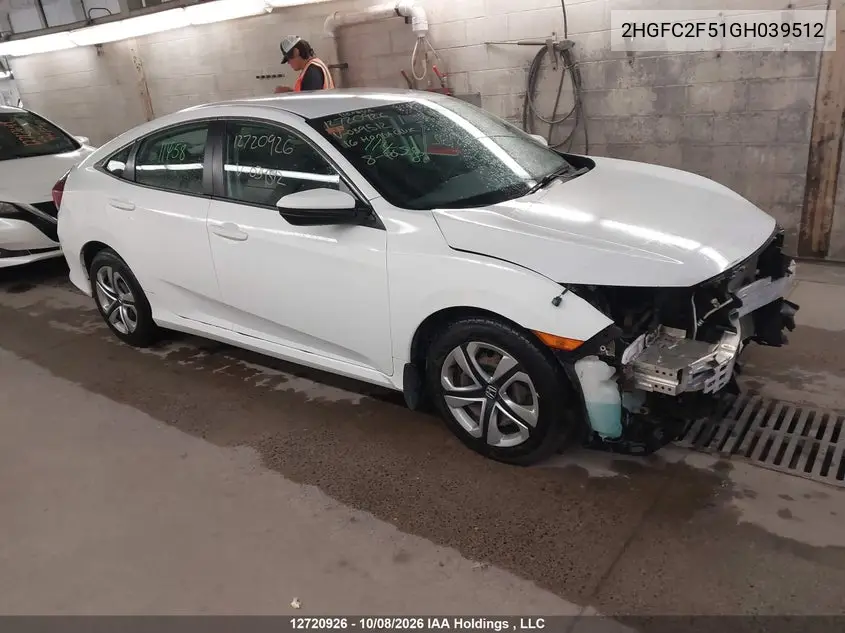 2HGFC2F51GH039512 Honda Civic 2016 — повреждение Передняя часть, фото до ремонта