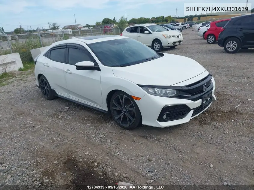 2019 Honda Civic Sport VIN SHHFK7H4XKU301639 фото 1