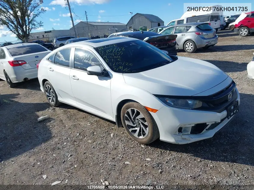 2019 Honda Civic VIN 2HGFC2F76KH041735 фото 1