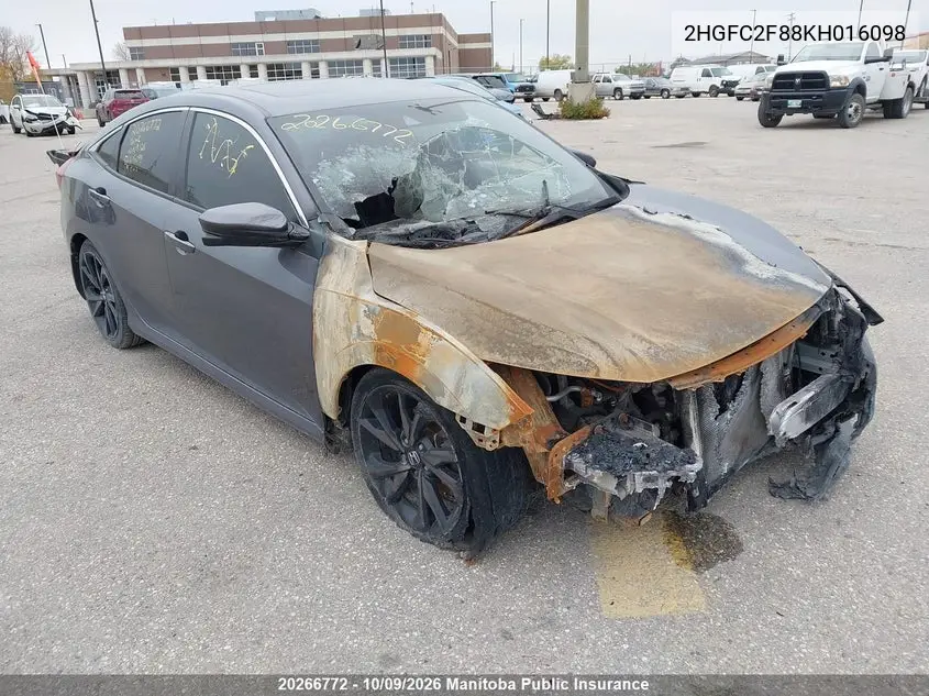 2019 Honda Civic Sport VIN 2HGFC2F88KH016098 фото 1