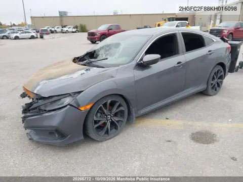 2019 Honda Civic Sport VIN 2HGFC2F88KH016098 фото 2