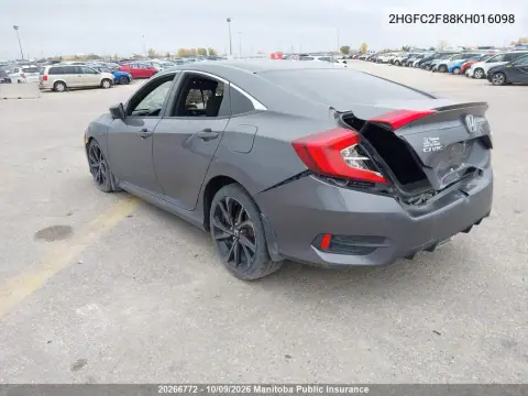 2019 Honda Civic Sport VIN 2HGFC2F88KH016098 фото 3