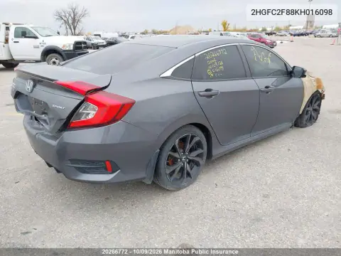 2019 Honda Civic Sport VIN 2HGFC2F88KH016098 фото 4