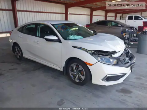 2HGFC2F67KH522178 — 2019 Honda Civic, Передняя часть, фото до ремонта