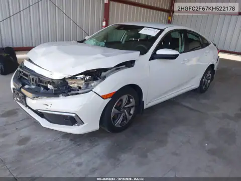 2HGFC2F67KH522178 — 2019 Honda Civic, фото 3 с аукциона IAAI, Передняя часть