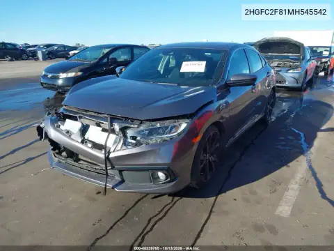 2021 Honda Civic Sport VIN 2HGFC2F81MH545542 фото 3