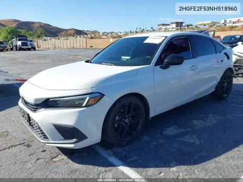 2022 Honda Civic Sport VIN 2HGFE2F53NH518960 фото 3