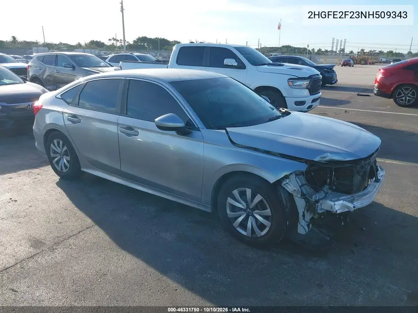 2022 Honda Civic Lx VIN 2HGFE2F23NH509343 фото 2