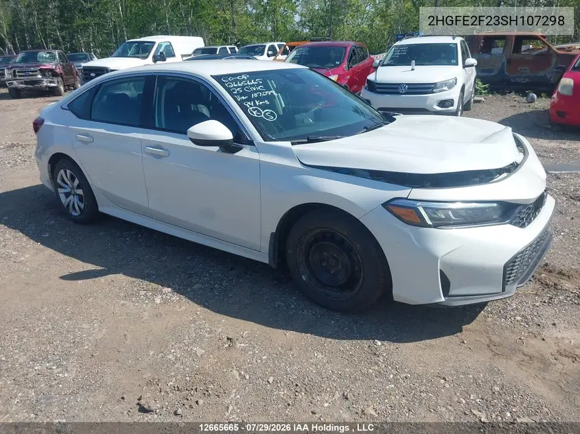 2025 Honda Civic Lx VIN 2HGFE2F23SH107298 фото 2