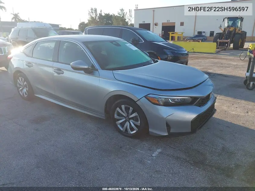 2025 Honda Civic Lx VIN 2HGFE2F22SH596597 фото 2