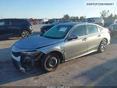 2025 Honda Civic Lx VIN 2HGFE2F22SH596597 фото 3