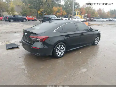 2026 Honda Civic Lx VIN 2HGFE2F27TH580672 фото 5