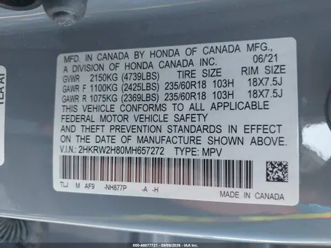 2021 Honda Cr-v Awd Ex-l VIN 2HKRW2H80MH657272 фото 9