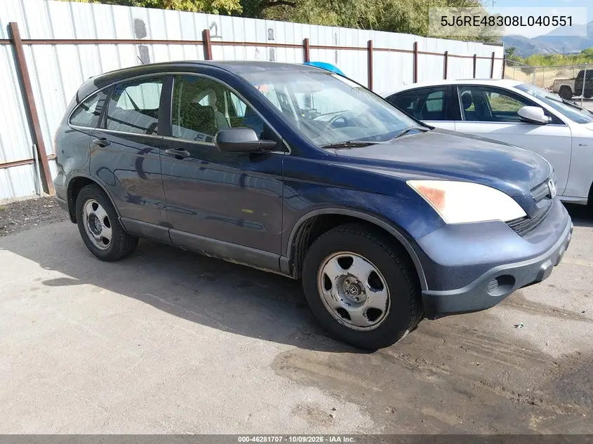 2008 Honda Cr-V Lx VIN 5J6RE48308L040551 фото 2