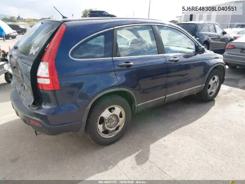 2008 Honda Cr-V Lx VIN 5J6RE48308L040551 фото 5