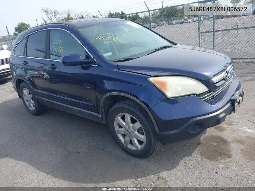 2008 Honda Cr-V Ex-L VIN 5J6RE487X8L006572 фото 2