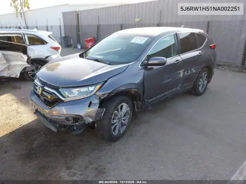 5J6RW1H51NA002251 — 2022 Honda CR-V, Передняя часть, фото до ремонта