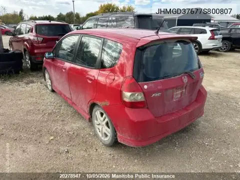 2007 Honda Fit Sport VIN JHMGD37677S800807 фото 3