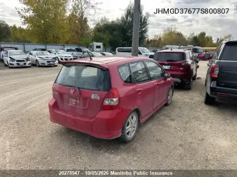 2007 Honda Fit Sport VIN JHMGD37677S800807 фото 4