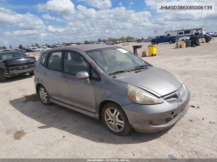 2008 Honda Fit Sport VIN JHMGD386X8S006139 фото 1