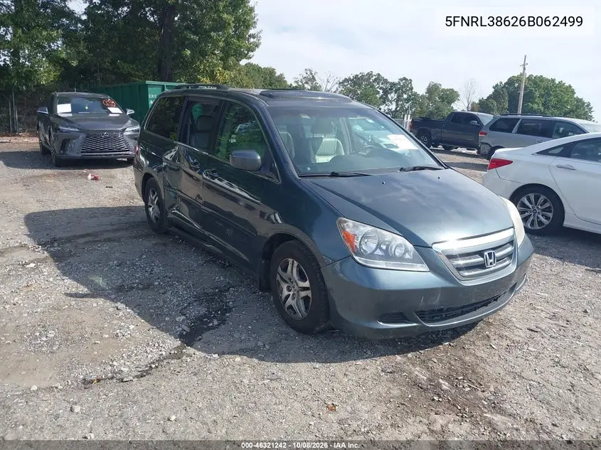 2006 Honda Odyssey Ex-L VIN 5FNRL38626B062499 фото 2
