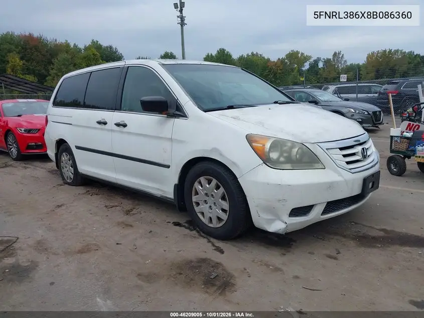 2008 Honda Odyssey Ex-L VIN 5FNRL38209B043807 фото 2