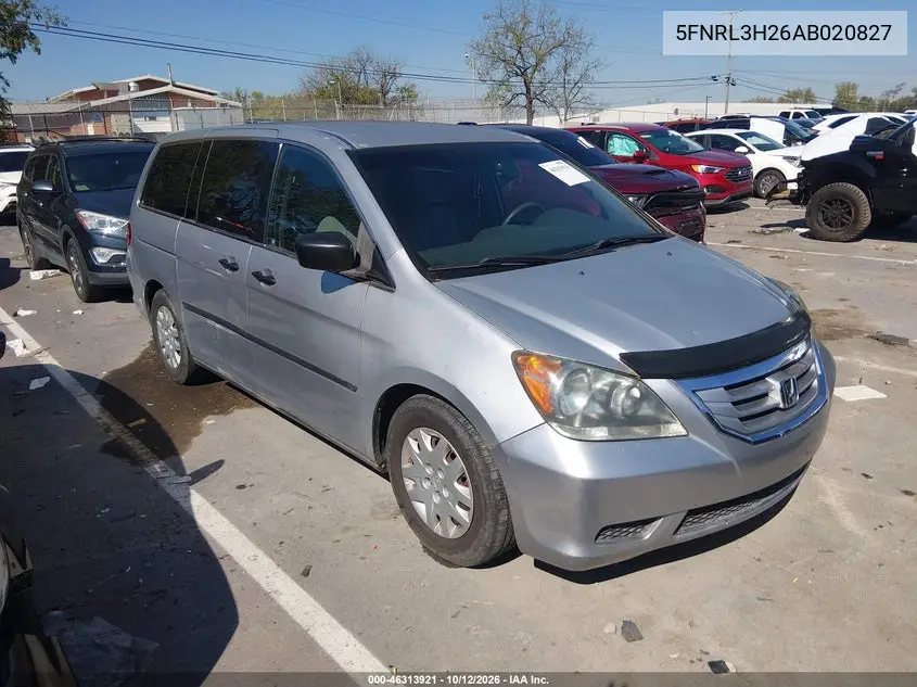 2010 Honda Odyssey Lx VIN 5FNRL3H26AB020827 фото 2