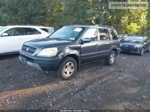 2HKYF18584H540258 — 2004 Honda Pilot, фото 3 с аукциона IAAI 20.10.2026, Передняя часть слева