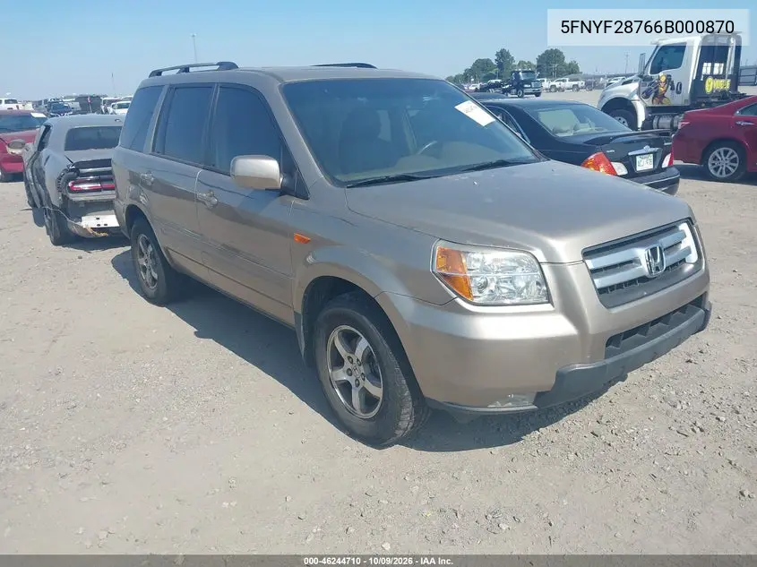 2006 Honda Pilot Ex VIN 5FNYF28766B000870 фото 2