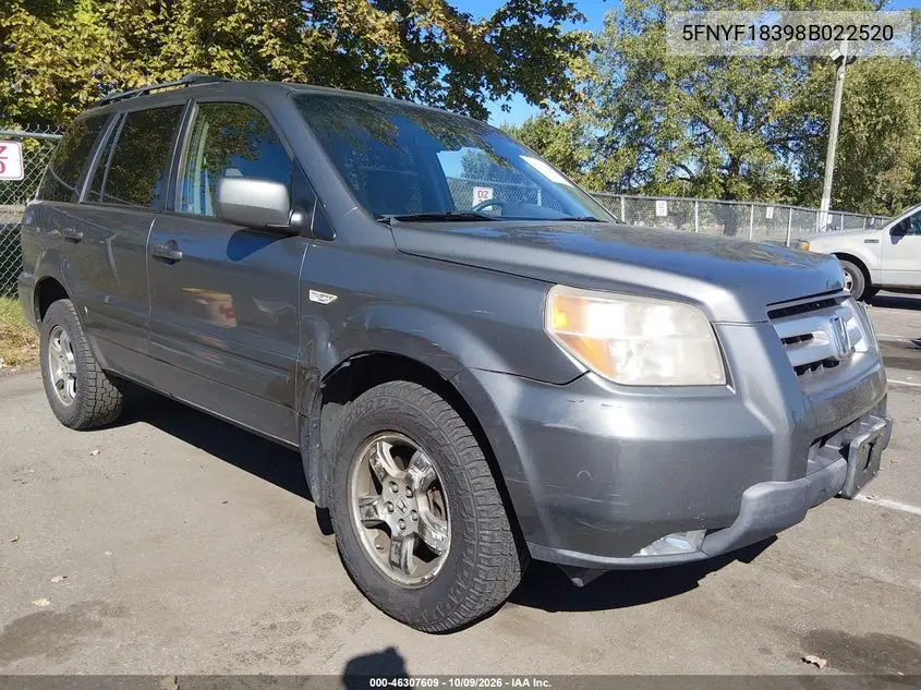 2008 Honda Pilot Se VIN 5FNYF18398B022520 фото 2